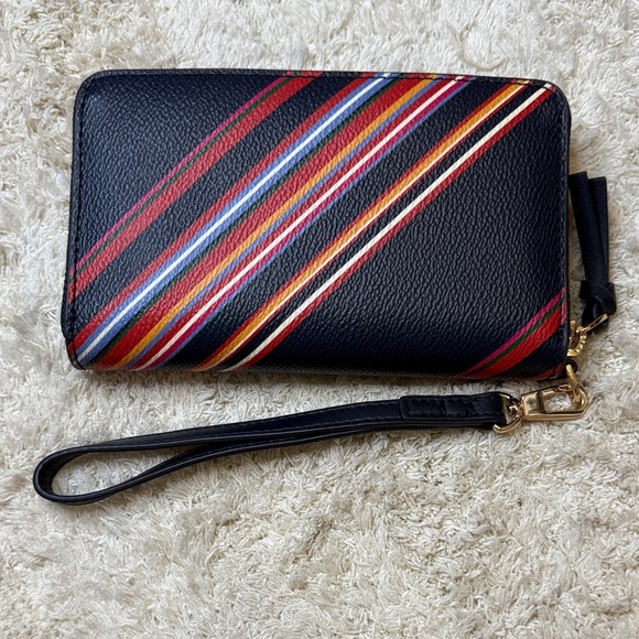 NEOT Tory Burch Multicolor Striped Zip Around Continental Wristlet - Picture 2 of 10